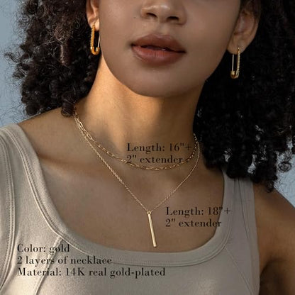 Layered Necklaces for Women - 14K Dainty Gold Plated Layering Chokers Necklaces Set Multilayer Delicate Necklace Trendy Adjustable Long Layered Necklaces for Women - style: 20 Bar Necklace