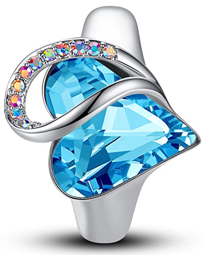 Leafael Infinity Love Women's Adjustable Crystal Heart Ring with Birthstone Crystals Healing Stones, Jewelry Gifts for Women, Birthdays Valentine's Day, Silver-Tone, Open End, Size 6.5-8 - color: 09b-December-Calmness-Aquamarine Blue