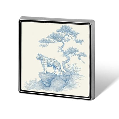Minimalistic Blue Line Tiger on A Rock Unisex Brooches & Pins Square Lightweight Lapel Badge Jewelry for Clothing Shawl Hat
