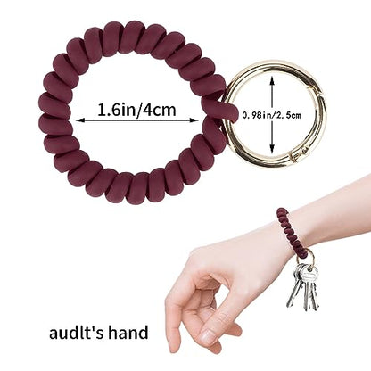 QIUTIMIY 6PCS Wristlet Keychain, Colorful Spiral Coil Hair Tie for Women, Sauna Accessaries Wrist Coil Key Ring Key Holder - color: Matte(dark)