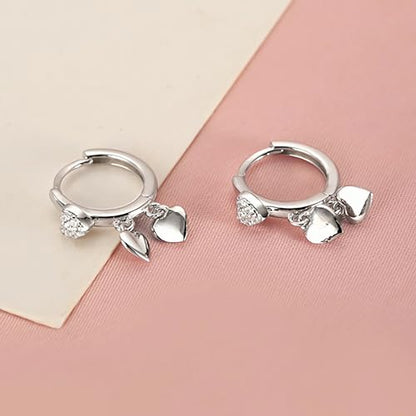 LOVECOM 925 Sterling Silver Heart Dangle Earrings for Women 14K Gold Plated Dainty CZ Love Hearts Charm Huggie Hoop Earrings to Daughter Birthday Wedding Graduation Gifts Jewelry Gifts - color: Silver