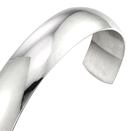 COOLSTEELANDBEYOND 18CM Minimalist Stainless Steel Cuff Bangle Bracelet for Men Women Silver Color Polished, Adjustable