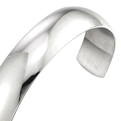COOLSTEELANDBEYOND 18CM Minimalist Stainless Steel Cuff Bangle Bracelet for Men Women Silver Color Polished, Adjustable