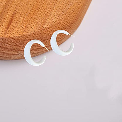 Acrylic Resin C Shape Colorful Hoop Trendy Chunky Cute Candy Earrings - Jewelry for Women - color: White