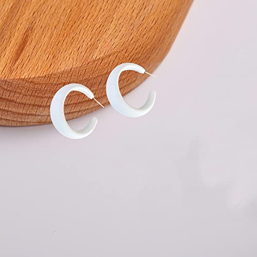 Acrylic Resin Earrings 70s 80s Colorful Hoop Earrings C Shape Trendy Chunky Cute Candy Earrings Jewelry for Women - color: White