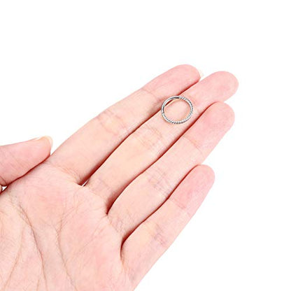 GAGABODY 2 Pcs Nose Rings 22G 20G 18G 16G 14G 12G 10G 8G Surgical Steel Piercing Rings for Nose Septum Cartilage Helix Tragus Conch Rook Daith Lobe from 5mm to 16mm Seamless Hoop Unisex Hinged Earrings - color: Silver-Twisted