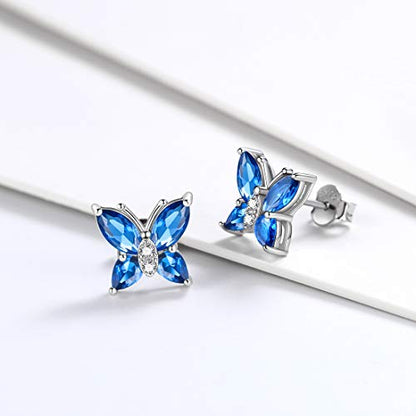 Butterfly Birthstone Stud Earrings - Women 925 Sterling Silver Butterflies Birthstone Stud Earrings Birthday Gift for Women - color: I.September