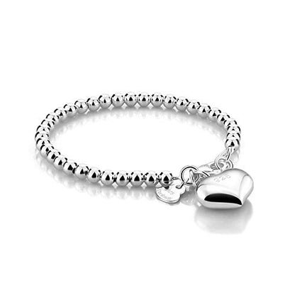 Dankadi New Women's 925 Sterling Silver Bracelet Minimalist 4-6MM Round Bead Chain Solid Silver Bracelet Charm Jewelry Lobster Claw Clasp - style: Silver 4mm17cm Pendant