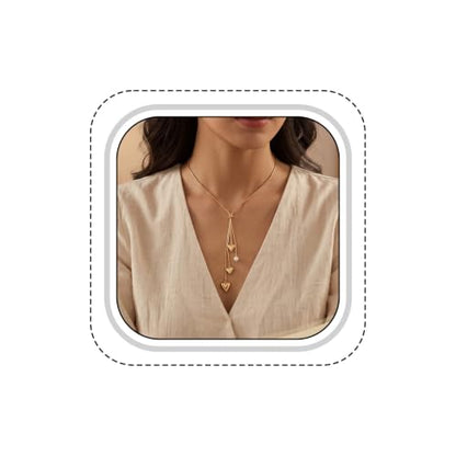 1Piece Gold-Tone Lariat Minimalist Dainty Heart Pearl Pendant Long Necklace | lariat necklace for women|y shaped necklace|lariat necklace gold|gold heart lariat necklace
