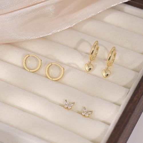 Gold Plated Earrings for Women, 14k Gold Plated Earring Stack Hypoallergenic Pearl Drop Earring Dainty Earrings for Women Trendy Cute Small Huggie Hoop Earring Fashion Womens Jewelry - color: beautiful set