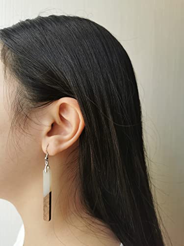 Boho Dangling Statement Earrings Simple Chic Wooden Earrings, Resin Geometric Bar Pendant Wood Earrings - color: white