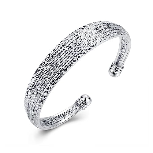 925 Sterling Silver Bracelet Plated Cuff Bangle Bracelet Fashionable Multi-layer Cross Wire Bangle Bracelet Open Adjustable Wide Cuff Bracelet for Teen Girls Fashion Jewelry - color: silver C