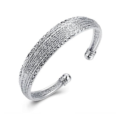 925 Sterling Silver Bracelet Plated Cuff Bangle Bracelet Fashionable Multi-layer Cross Wire Bangle Bracelet Open Adjustable Wide Cuff Bracelet for Teen Girls Fashion Jewelry - color: silver C