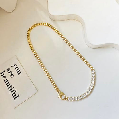 Luxval Tennis Necklace 14K Gold Plated Rhinestone Butterfly Choker Necklaces for women Dainty Zirconia Cut Faux Diamond chain 3mm - color: Gold-Cuban tennis