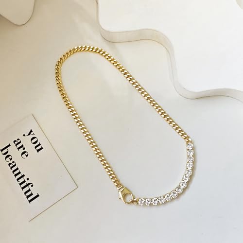 Luxval Tennis Necklace 14K Gold Plated Rhinestone Butterfly Choker Necklaces for women Dainty Zirconia Cut Faux Diamond chain 3mm - color: Gold-Cuban tennis