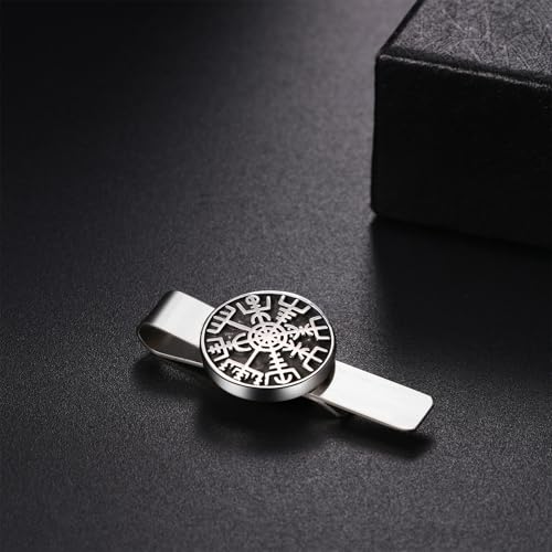 Mens Viking Cufflinks and Tie Clip: Norse Viking Tuxedo Shirt Cuff Links and Cool Tie Clip Shirt Accessories for Business Valentines Christmas Birthday - style: Compass Tie Clip