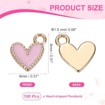 MECCANIXITY Enamel Alloy Heart Charm,Valentine Heart Pendants Love Jewelry Making Charm for DIY Necklace Bracelet Earrings Keychain - color: Pink
