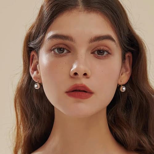 Pearl Drop Earrings for Women | S925 Sterling Silver-plated Hook Dangle Earrings, Lightweight Hypoallergenic Classic Round Pearl Jewelry Gift - color: Gold Hook-White Pearl, size: 10mm