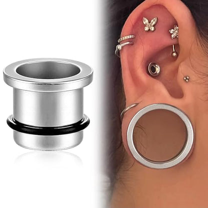 Casvort 22 PCS/16 PCS Hypoallergenic 18G-1'' Comfy Dead Stretching Plugs in 0.5mm Increments Saddle Plugs with Rubber Rings 316 Surgical Stainless Steel Crazy Ear Gauges Body Piercing Jewelry - color: Silver Tunnel 18.5-22mm 16PCS