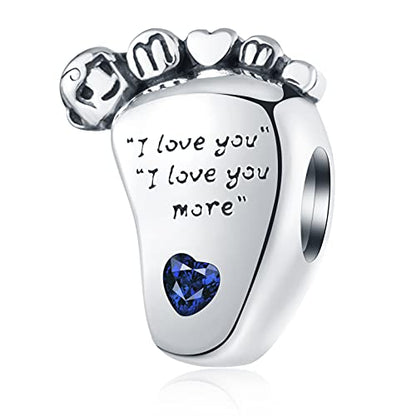 925 Sterling Silver Mothers Day Series Charms - Artist, Autism, Mother Daughter & Baby Foot Charms, Mom Crown & Nana Beads - Fits European Bracelet or Necklace - Gifts for Family, Lovers & Friends - color: Blue Baby Foot Charms