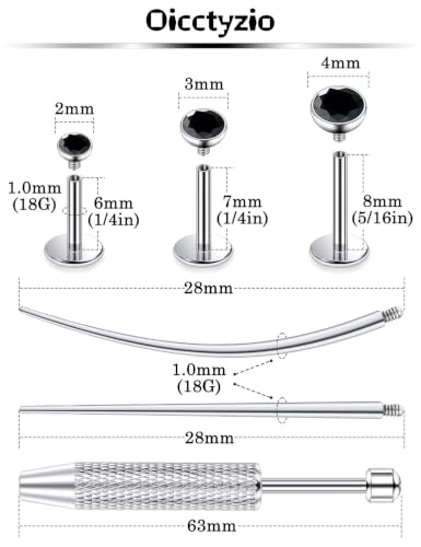 F136 Titanium 20/18/16g Flatback Earrings Nose Lip Rings Jewelry - color: Black, size: 18g