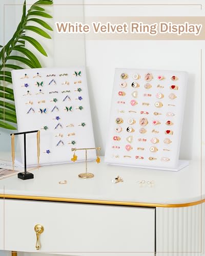 4 Pcs Velvet Ring Display 50 Slots L-Shaped Ring Display Stand Tray Holder for Selling Earring Jewelry - color: White