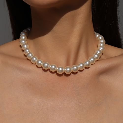 Chunky Pearl Choker Necklace - Stackable Statement Wedding Party Jewelry Gift - size: 10mm pearl