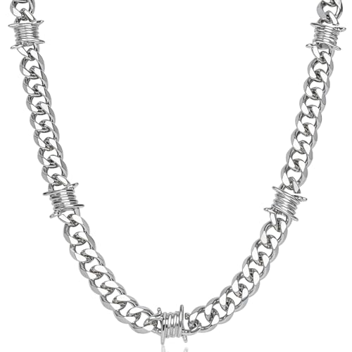 Stainless Steel Gothic Y2K Punk Rock Emo Biker Pendant Necklace | Cosplay Vintage Viking Alt Edgy Fashion Charm Necklace Jewelry for Men Women Active Daily Wear - style: Chunky Barbed Wire