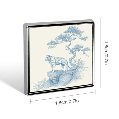 Minimalistic Blue Line Tiger on A Rock Unisex Brooches & Pins Square Lightweight Lapel Badge Jewelry for Clothing Shawl Hat