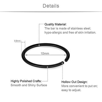 SCERRING 22G Stainless Steel Fake Nose Septum Hoop Rings Lip Helix Cartilage Tragus Ear Ring Piercing 6-10mm - style: 27PCS - Black