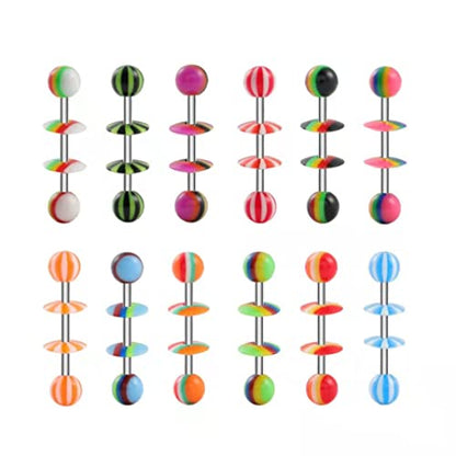 14G Body Piercing Jewelry Surgical Steel Belly Button Rings Tongue Rings Packs Silicone Spike Ball Barbell Belly Tongue Nipple Rings Piercing for Women - style: 12pcs tongue rings