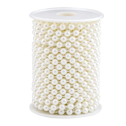 Craft String Pearls Bead 6MM for Wedding Christmas Tree Decorations DIY | 33 Feet Ivory Fake Pearl Garland Beads Trim - size: 6mm/10.1m