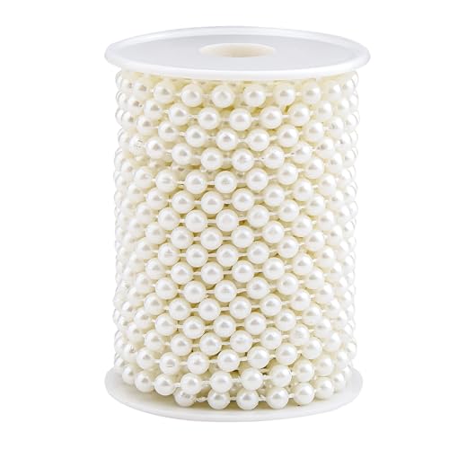 Craft String Pearls Bead 6MM for Wedding Christmas Tree Decorations DIY | 33 Feet Ivory Fake Pearl Garland Beads Trim - size: 6mm/10.1m