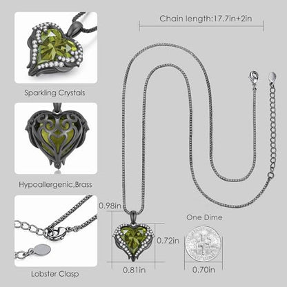 CDE Angel Wings Heart Birthstone Pendant Necklace Gift for Women | Silver/Gold Tone,Ideal Birthday & Anniversary Jewelry Gift for Wife,Girlfriend,Her - color: Black-08-Peridot Green Birthstone