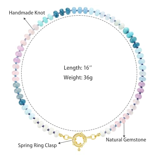 KissYan Beaded Gemstone Necklaces for Women | Colorful Bead Natural Stone Choker with 14K Gold Plated Spring Ring Clasp, Handmade Knot Jewelry for Summer Beach - color: H-Blue & Purple