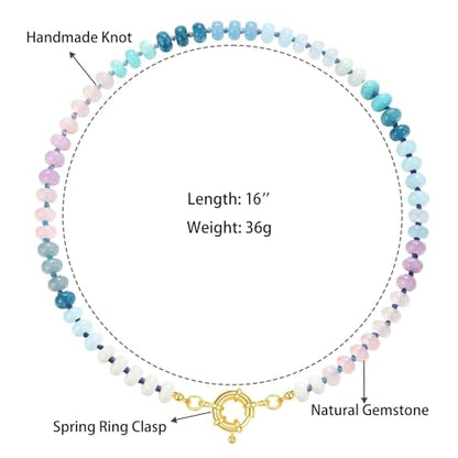 KissYan Beaded Gemstone Necklaces for Women | Colorful Bead Natural Stone Choker with 14K Gold Plated Spring Ring Clasp, Handmade Knot Jewelry for Summer Beach - color: H-Blue & Purple