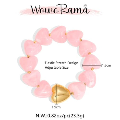 WOWORAMA Chunky Beaded Bracelets for Women Colorful Large Square Beads Bracelet Boho Acrylic Resin Stretch Bracelets Statement Chunky Bracelet Summer Jewelry - color: Heart-Pink