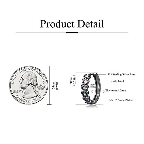 20mm Heart Earring Hoop for Women 925 Sterling Silver Post Multicolor CZ - color: black