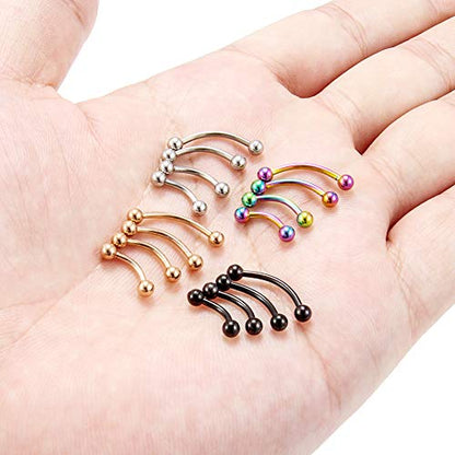 Hoeudjo Eyebrow Piercing Jewelry 16G Surgical Steel Curved Barbell with Ball Kit Tragus Ring Piercings Jewelry 16-24Pcs 6mm 8mm 10mm 12mm - color: 16Pcs-16G-Mix Color