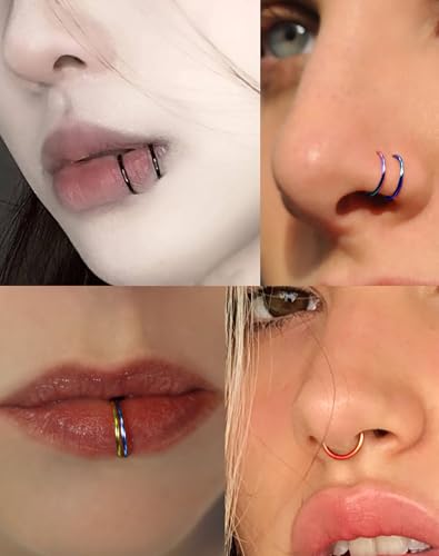 316L Stainless Steel Hoop Earrings, Hinged Segment Earrings Hoop, Cartilage Helix Conch Daith Septum Earrings Hoops - color: Rainbow, size: 0.8*12mm