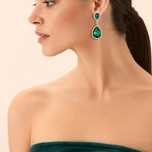 EVER FAITH Women's Austrian Crystal Wedding Tear Drop Dangle Earrings | Bridal Prom Jewelry for Bride Bridesmaid - color: Green
