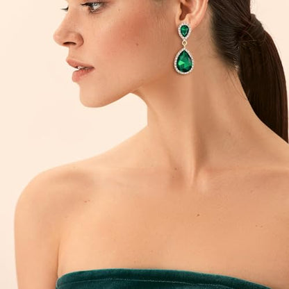 EVER FAITH Women's Austrian Crystal Wedding Tear Drop Dangle Earrings | Bridal Prom Jewelry for Bride Bridesmaid - color: Green