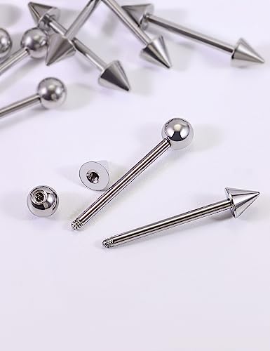 14G Nipple Piercing Jewelry Tongue Rings Surgical Steel Silver Tongue Nipple Barbell Bar Piercing Jewelry for Women 14mm 16mm 19mm - color: A:Silver Tone