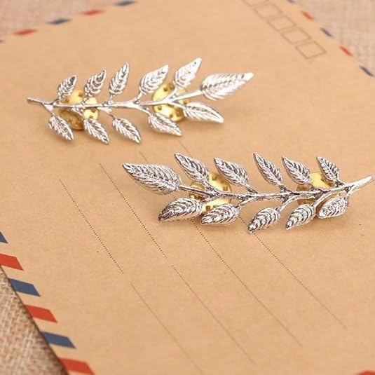 5 Pairs Retro Hollow Pattern Shirt Collar Brooches For Women And Men Gold Plated Triangle & Simple Elegant Double Leaf Collar Pin Brooches Gold Silver Plant Brooch Jewelry - style: Silver leaf