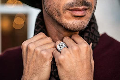 FindChic Customized Signet Photo Rings Square/Heart/Round Chunky Band Ring Stainless Steel/18K Gold Plated/Black Size 7 to 14 Personalized Jewelry for Men Women, Send Gift Box - color: 01. personalized monogram square (stainless steel)