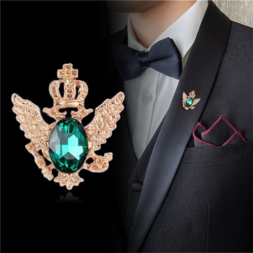 4PCS Gem Brooch Lapel Pin Chain for Men Retro Crystal Tassel Chain Brooch Pin Career Suit Tuxedo of Shirts Tie Hat Scarf Father's Day Gift - color: 2PCS Green