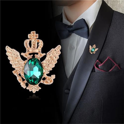 4PCS Gem Brooch Lapel Pin Chain for Men Retro Crystal Tassel Chain Brooch Pin Career Suit Tuxedo of Shirts Tie Hat Scarf Father's Day Gift - color: 2PCS Green