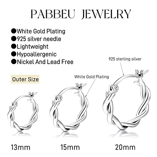 PABBEU 925 Sterling Silver Small Hoop Earrings Set for Women Hypoallergenic | 3Pairs Cubic Zirconia Small Huggie Hoop Earrings Set 13/15/20mm,Nickel-Free Lightweight Comfortable Sleeper Earrings Gift Set - color: 13/15/20mm M Silver