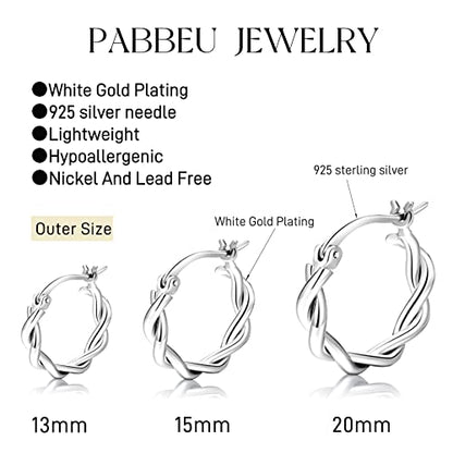PABBEU 925 Sterling Silver Small Hoop Earrings Set for Women Hypoallergenic | 3Pairs Cubic Zirconia Small Huggie Hoop Earrings Set 13/15/20mm,Nickel-Free Lightweight Comfortable Sleeper Earrings Gift Set - color: 13/15/20mm M Silver