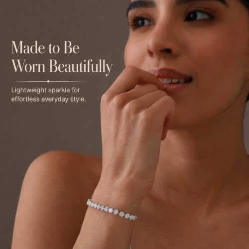 LeCalla 925 Sterling Silver Sliding Bolo Bracelet | Adjustable Beaded Tennis Bracelets for Women | Adjustable Slider Bolo Bracelets Gifts for Her - color: Flower Shaped CZ